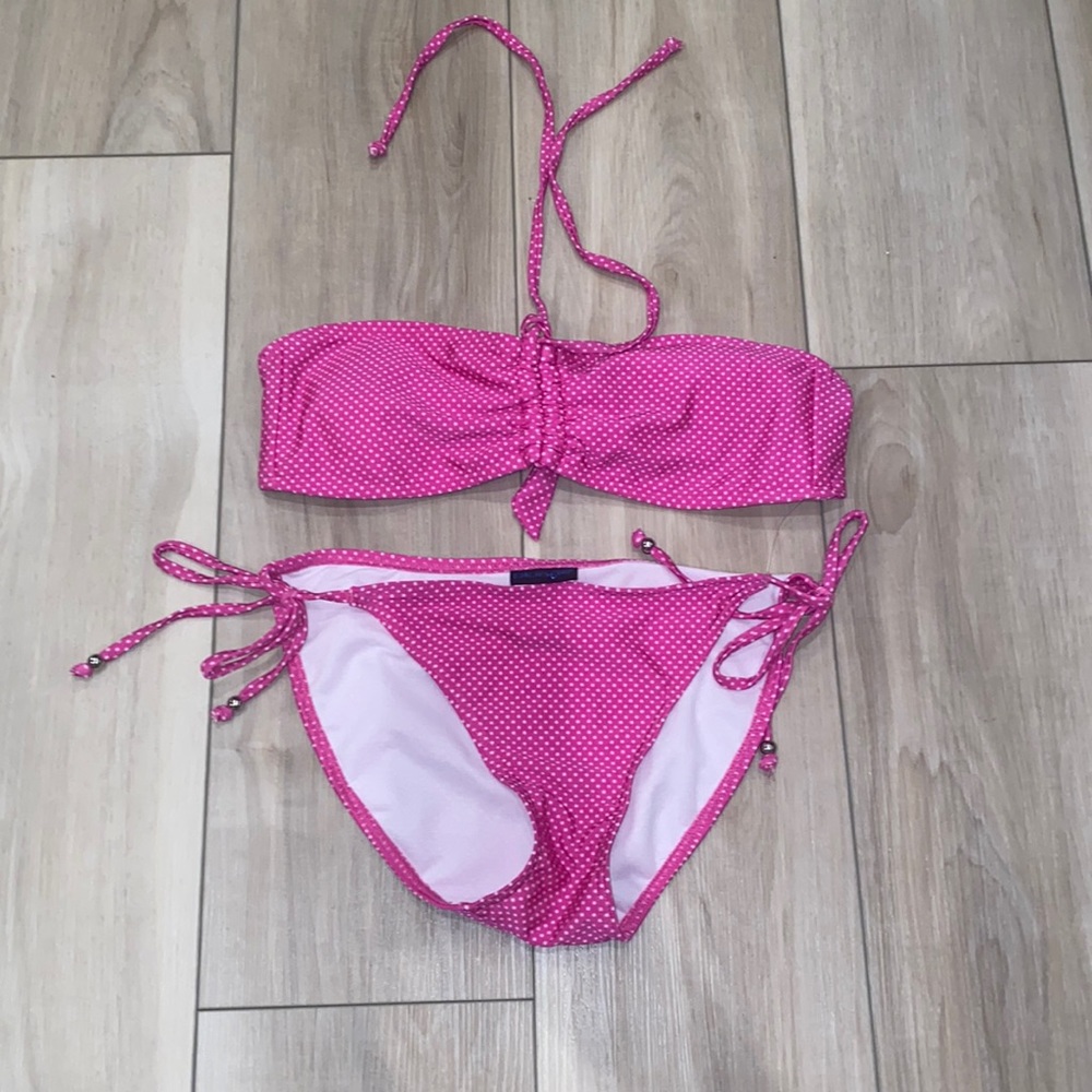 New Plunge Brand 2 Piece Tie Bikini Swimsuit Hot Pink Polka Dot NWOT Size M Med